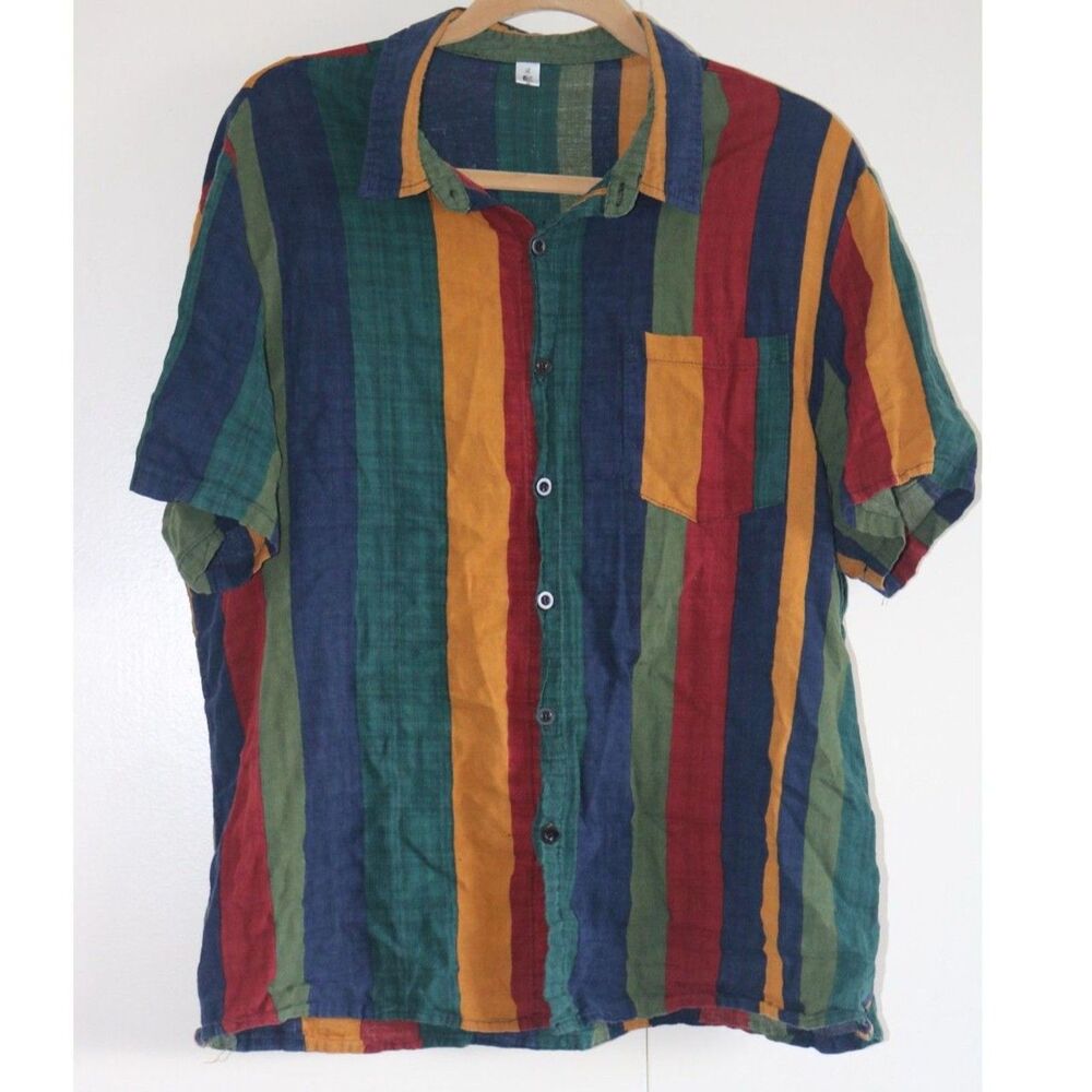 ChArmkpR brand men's reddish/blue/green/yellow short-sleeve shirt XL